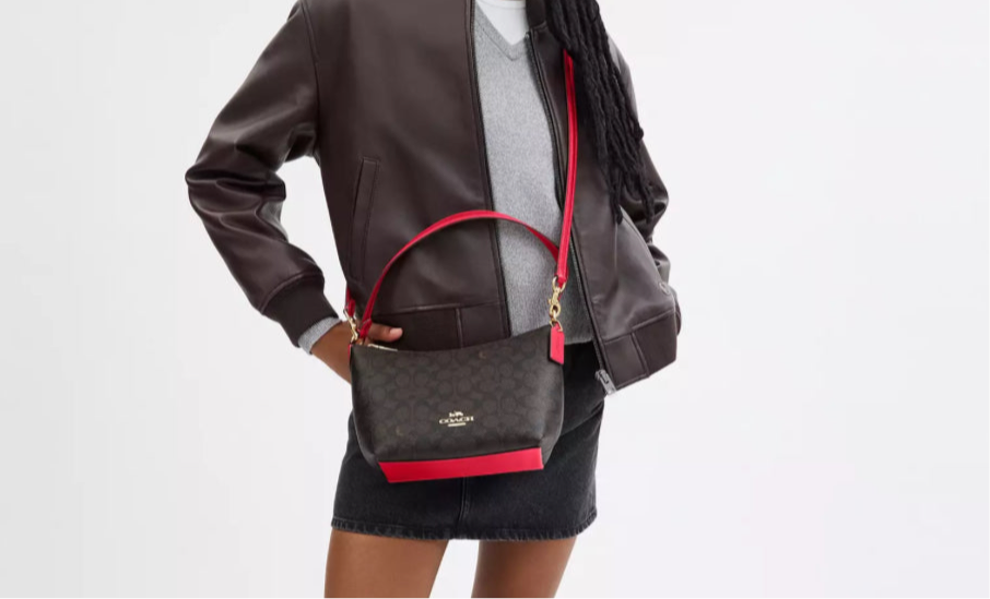NWT Coach Zip Top Shoulder Bag In Signature Canvas & Leather