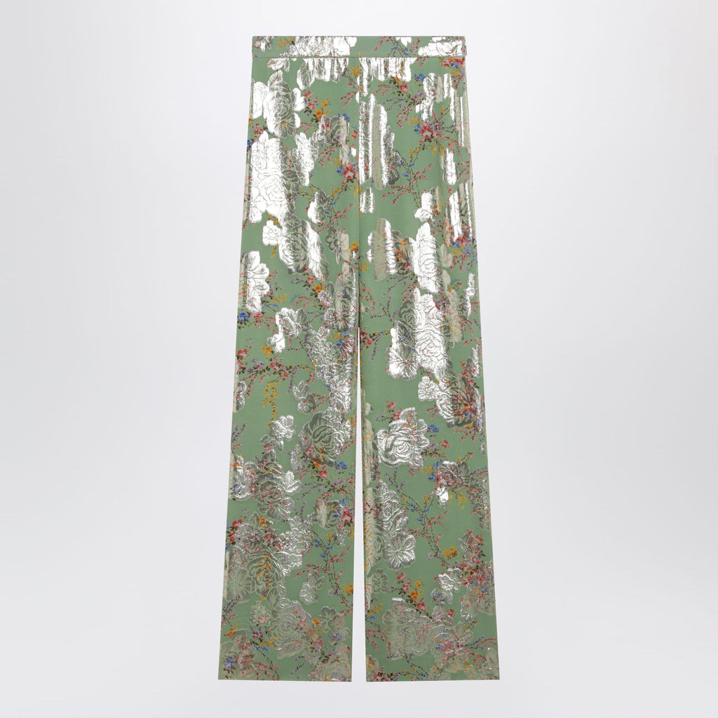 Valentino Silk Trousers With All-Over Print In Green Women