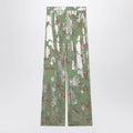 Valentino Silk Trousers With All-Over Print In Green Women