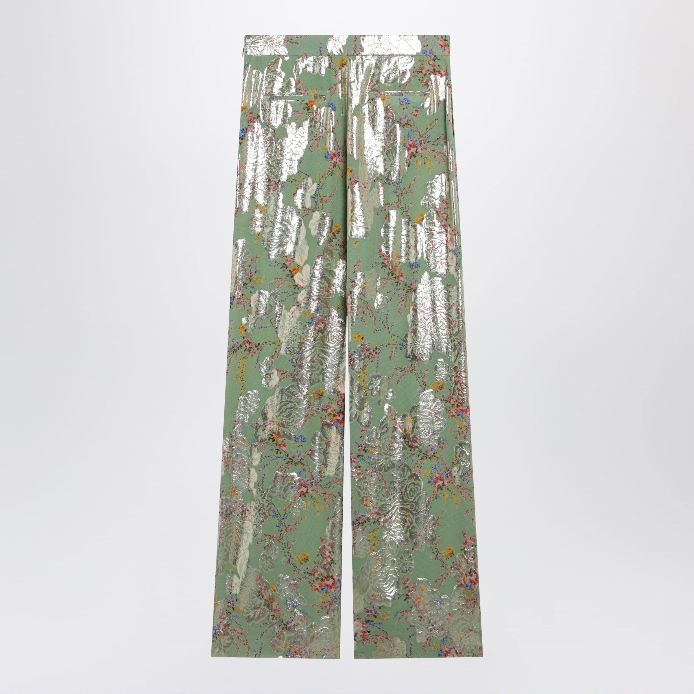 Valentino Silk Trousers With All-Over Print In Green Women