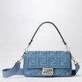 Fendi Woven Raffia Baguette Bag With Blue Ff Embroidery Women