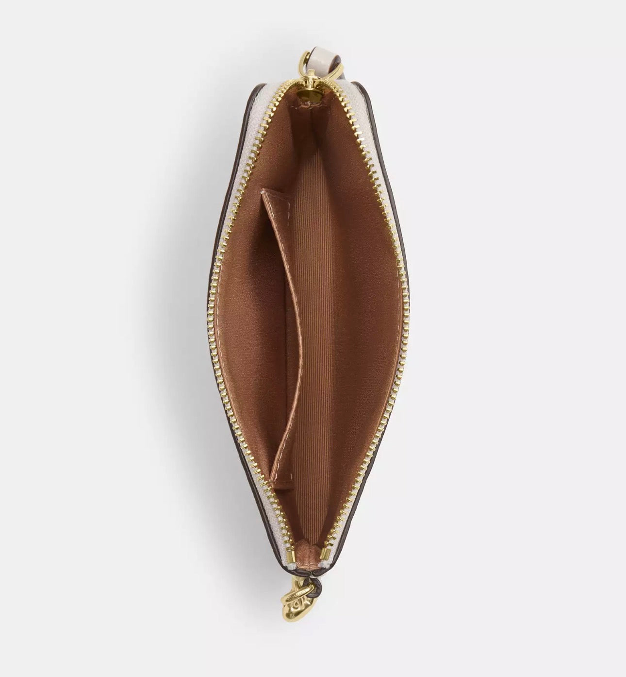 NWT Coach Corner Zip Wristlet In Signature Leather With Heart Charm In Gold/Ivory