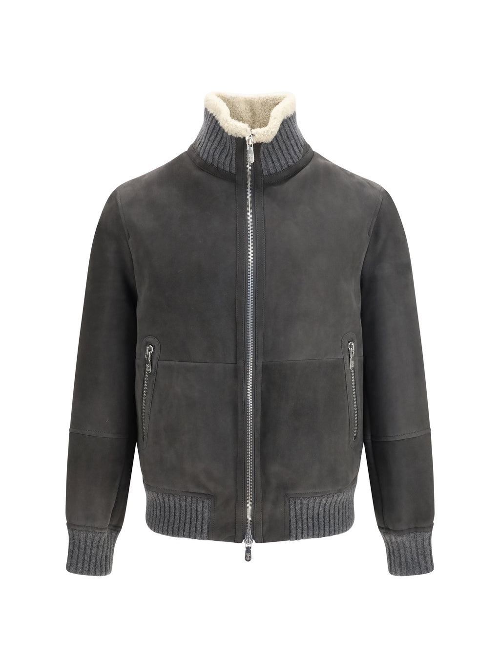 Brunello Cucinelli Men Shearling Jacket With Zip And High Neck