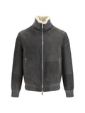 Brunello Cucinelli Men Shearling Jacket With Zip And High Neck