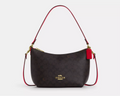 NWT Coach Zip Top Shoulder Bag In Signature Canvas & Leather
