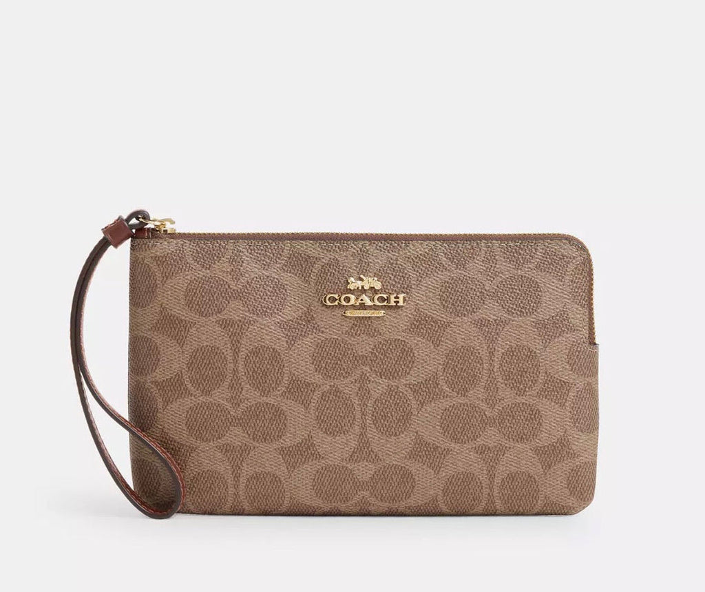 NWT Coach Large Corner zip Wristlet Wallet In Signature Canvas & Leather