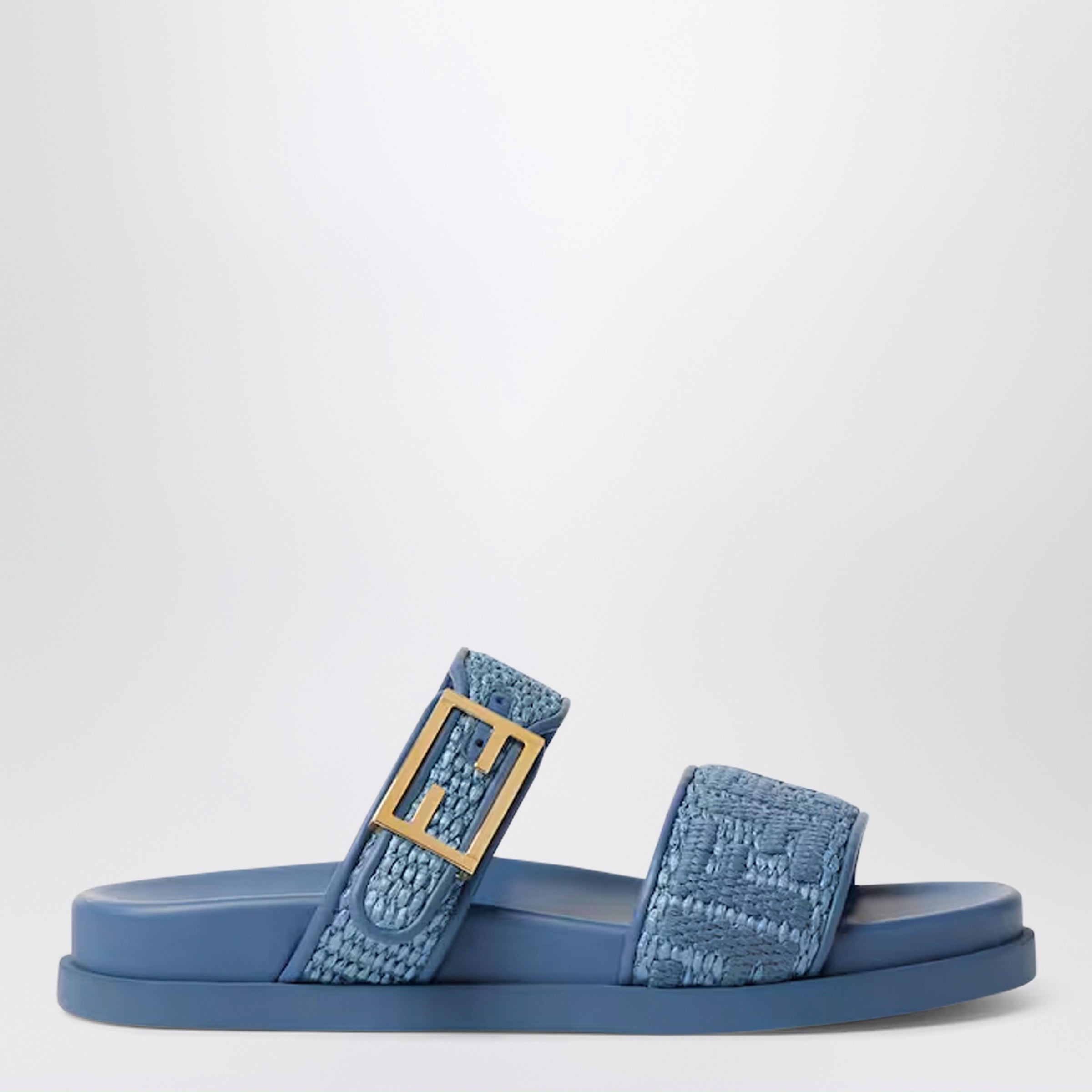 Fendi Fendi Feel Slides In Light Blue Raffia Women
