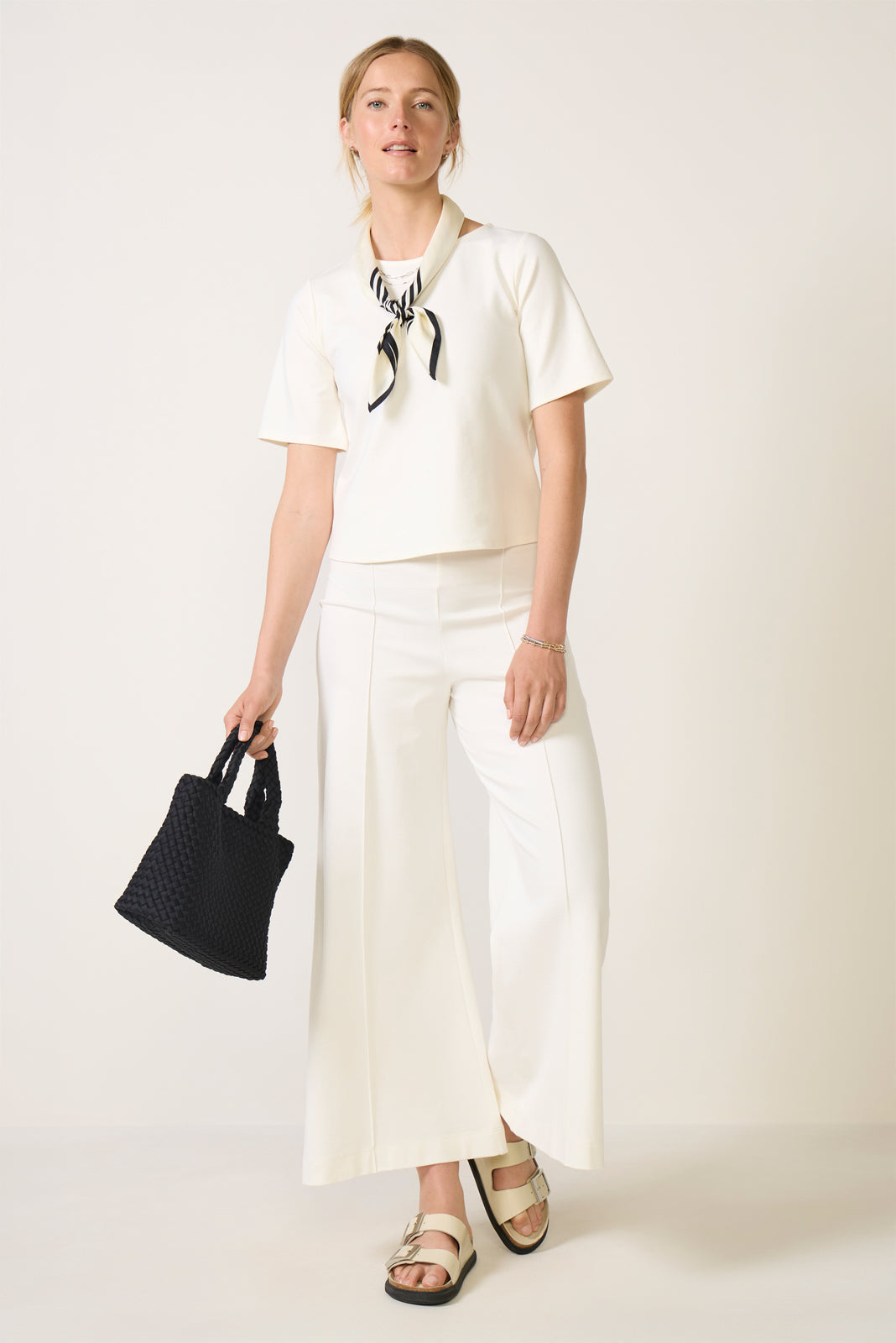 Women's Cropped Ponte Knit Wide Leg Pants