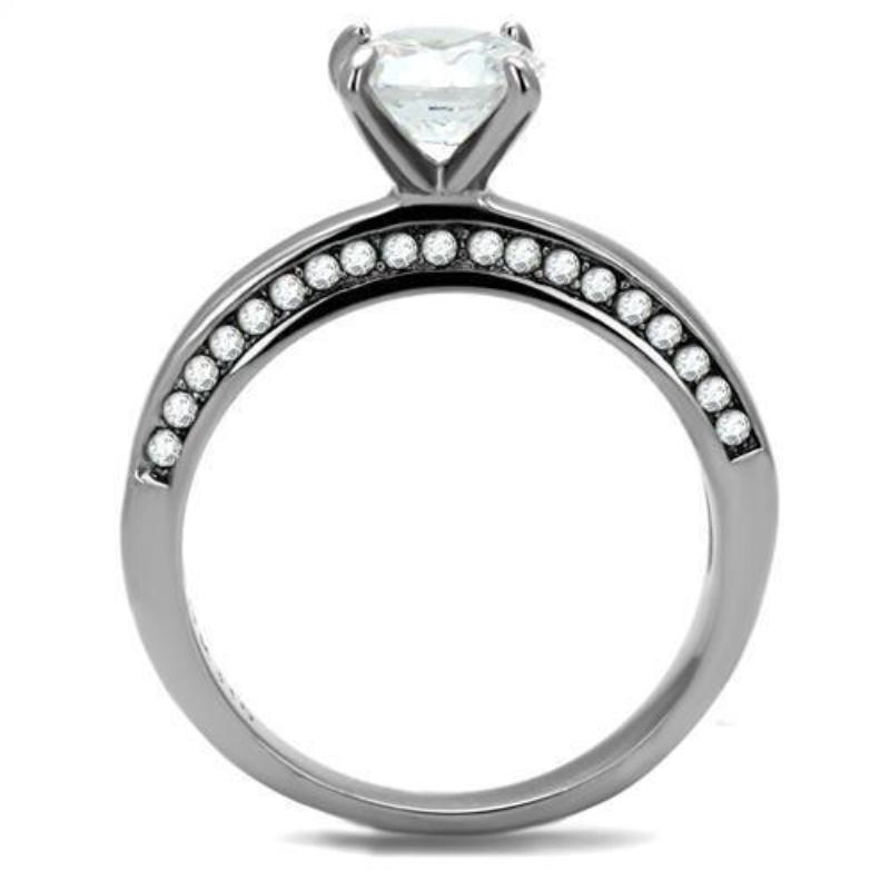 High polished (no plating) Stainless Steel Ring with AAA Grade CZ in Clear