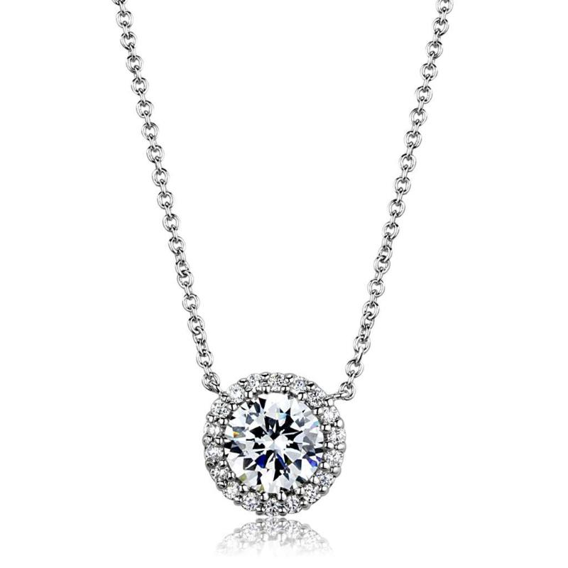 Rhodium Brass Chain Pendant with AAA Grade CZ in Clear