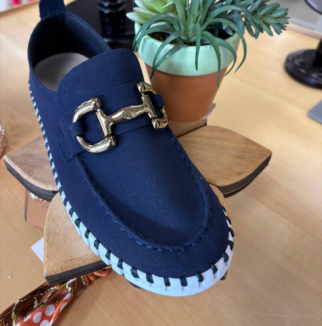 Women's Suede Slip On Buckle Sneakers In Dark Indigo