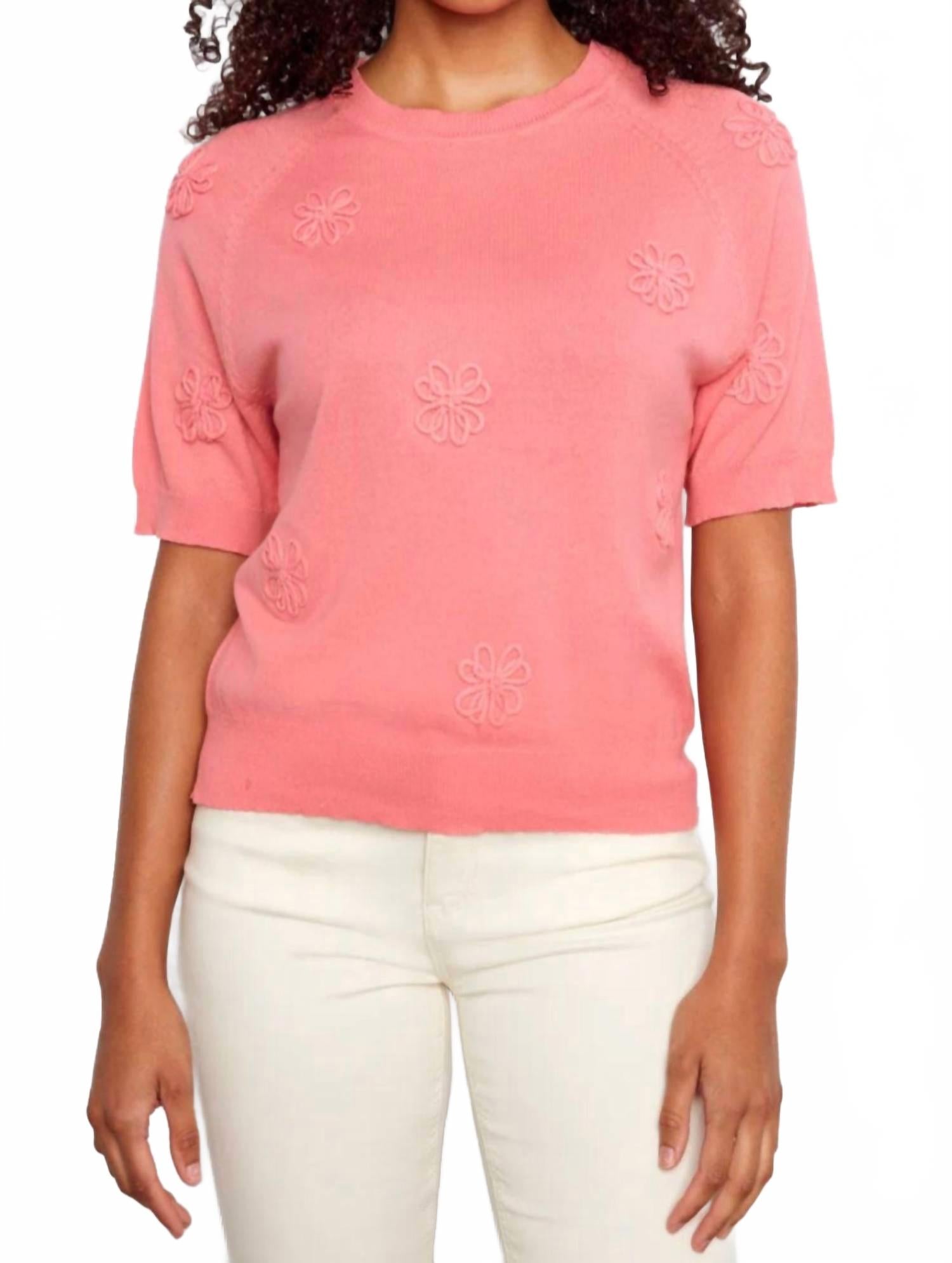 Floral Soutache Cotton Knit Top In Sorbet