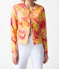 Foiled Suede Floral Print Fitted Jacket In Pink/multi