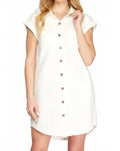 Folded Cuff Button Down Dress In Off White
