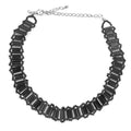 Rhodium White Metal Necklace with Synthetic Synthetic Glass in Jet