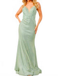 Backless Embroidered Gown In Light Green