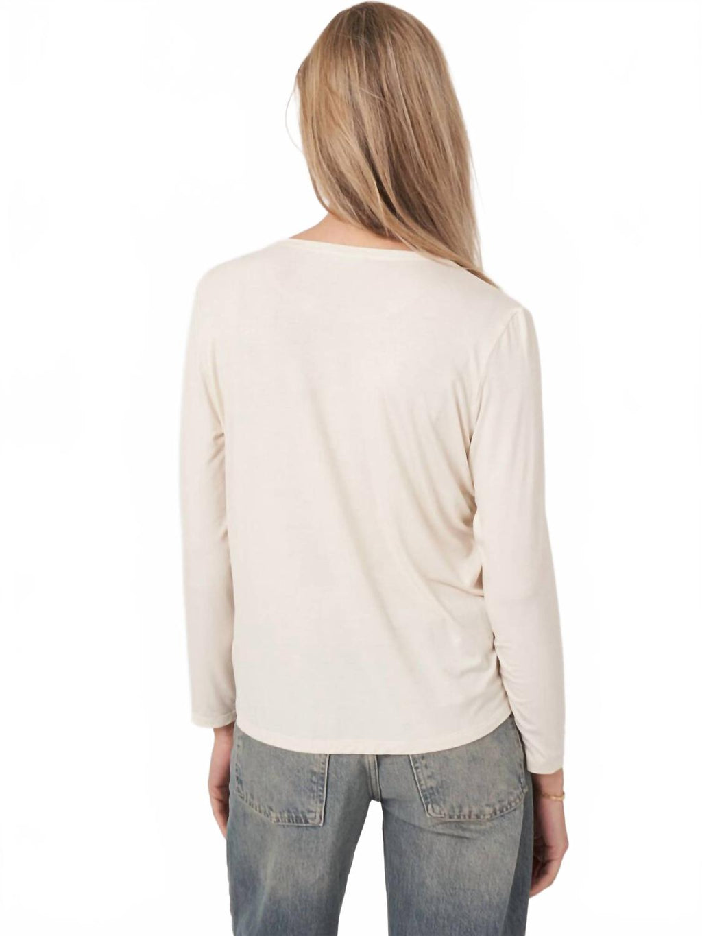 Basic Jewel Neck Long Sleeve Top In Ivory