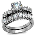 High polished (no plating) Stainless Steel Ring with AAA Grade CZ in Clear