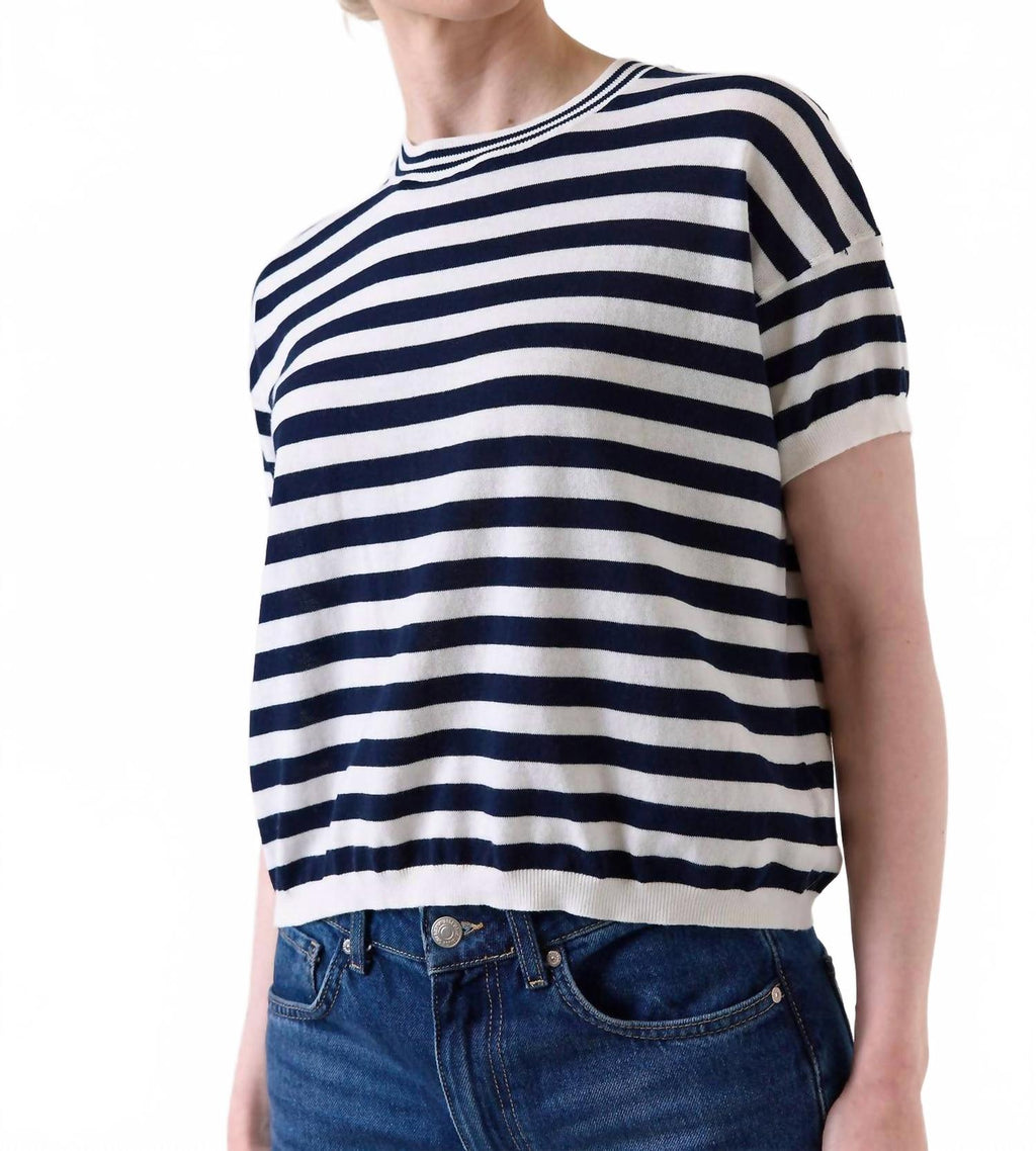Bree Stripe Boxy Tee In Navy/ivory