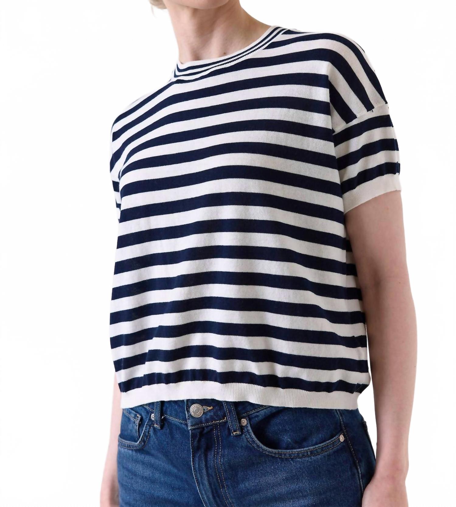 Bree Stripe Boxy Tee In Navy/ivory