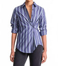 Sodi Wrap Button Up Top In Indigo Stripe