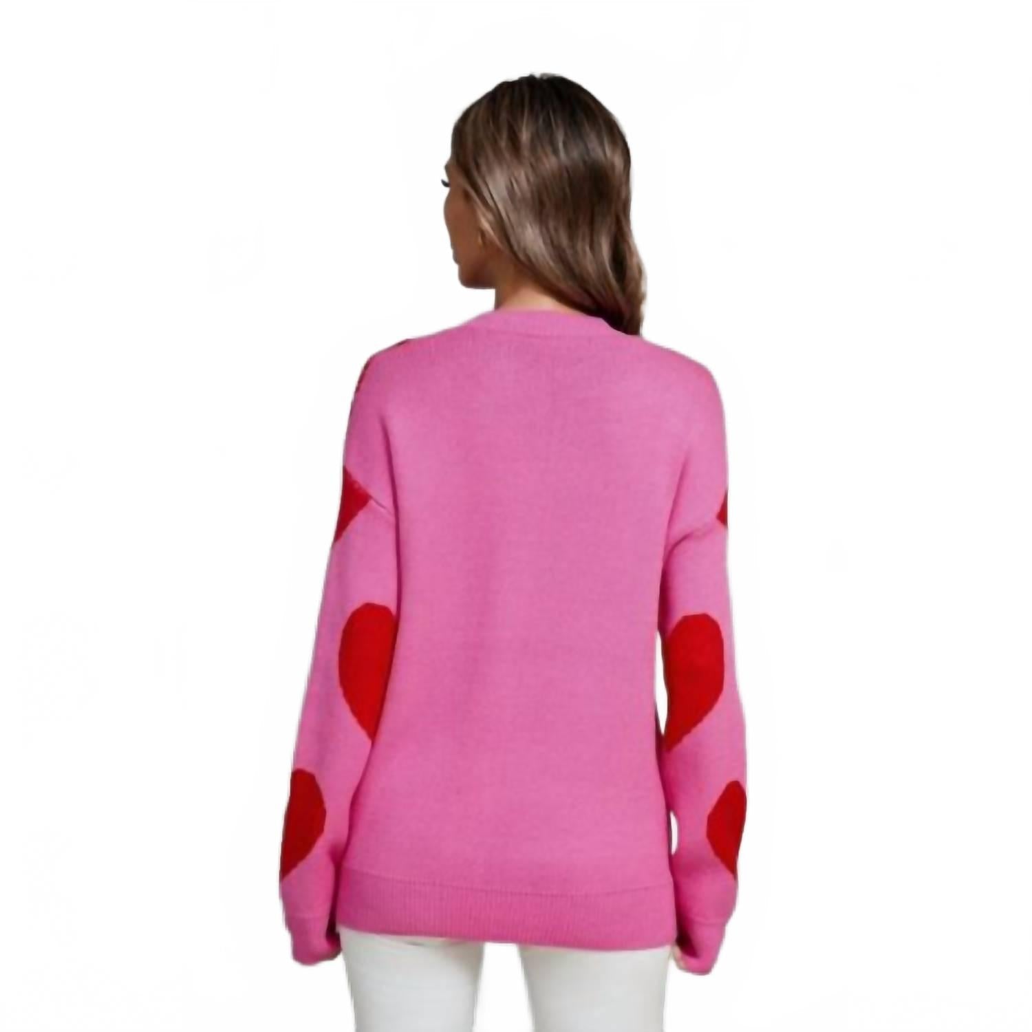 Heart Knit Sweater Pullover In Pink