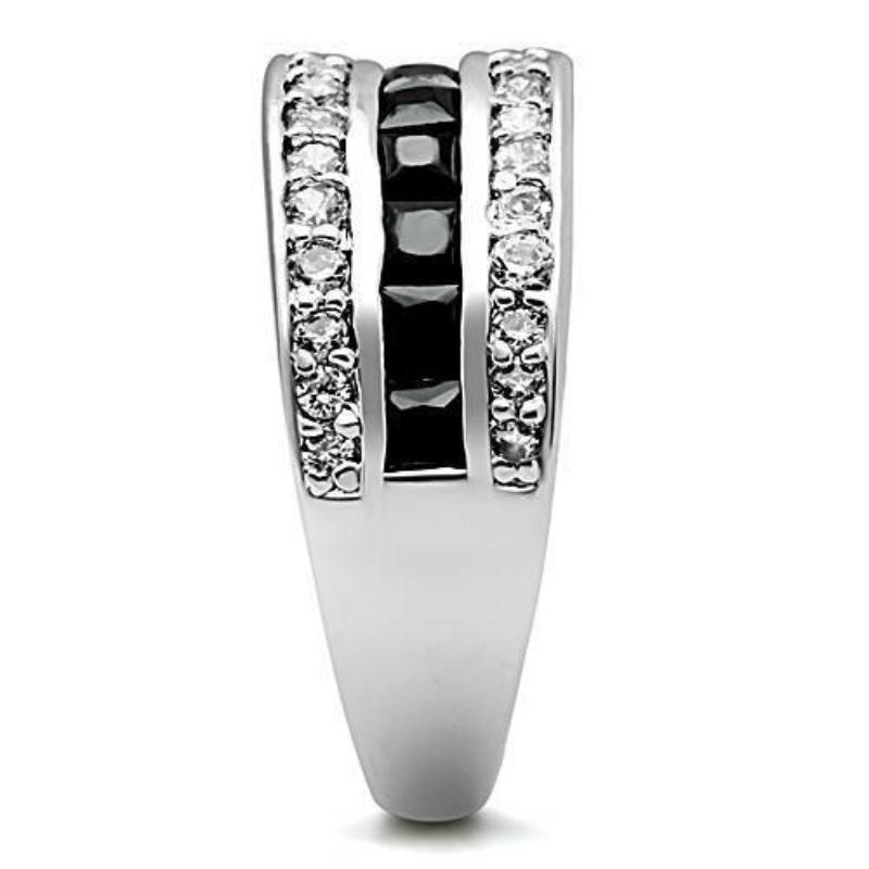 Rhodium Brass Ring with AAA Grade CZ in Jet