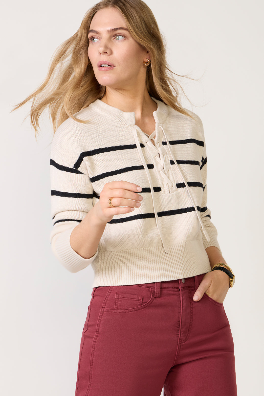 Women's Lace Up Sweater Top