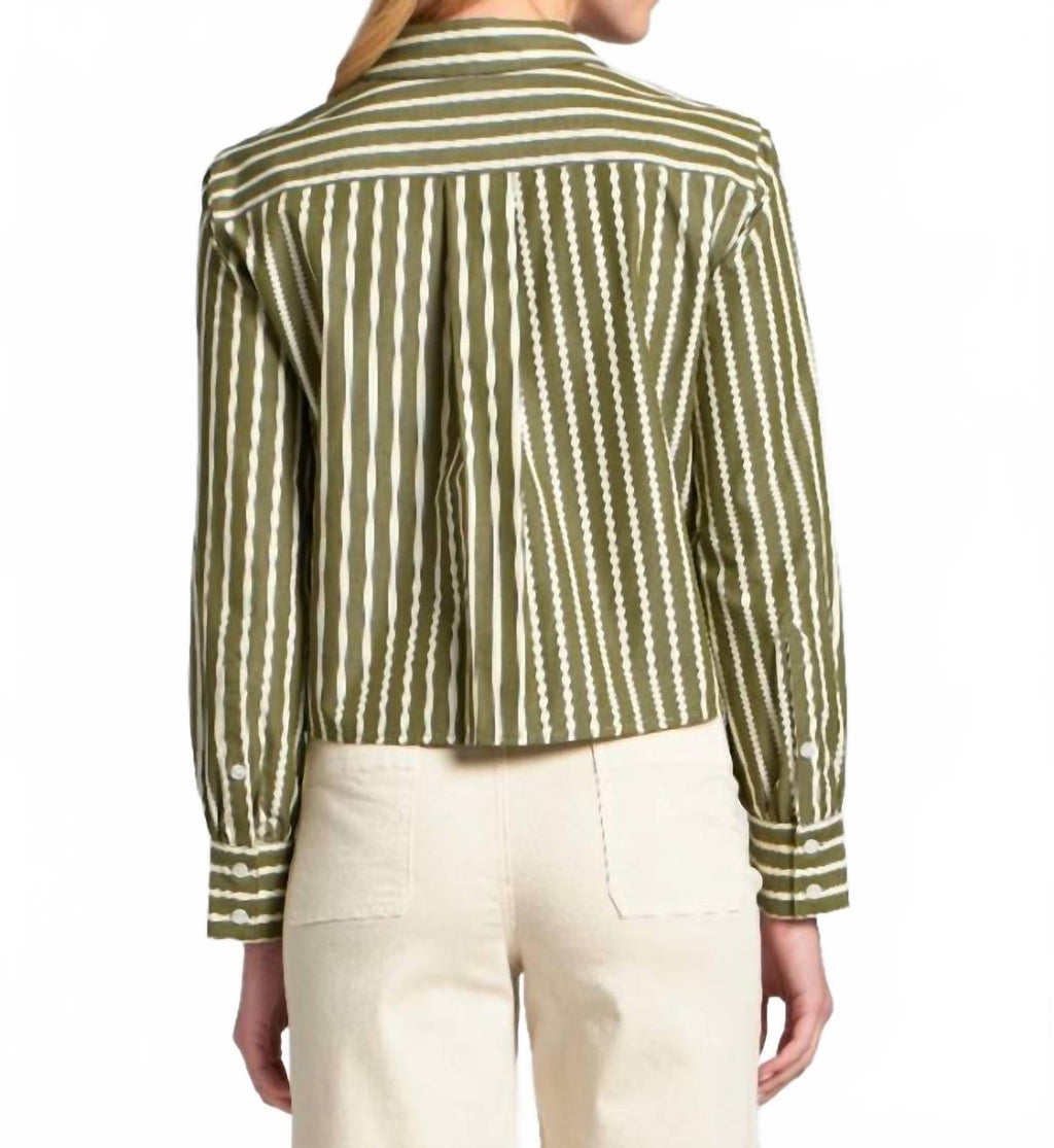 Cropped Striped Blouse In Olive/white