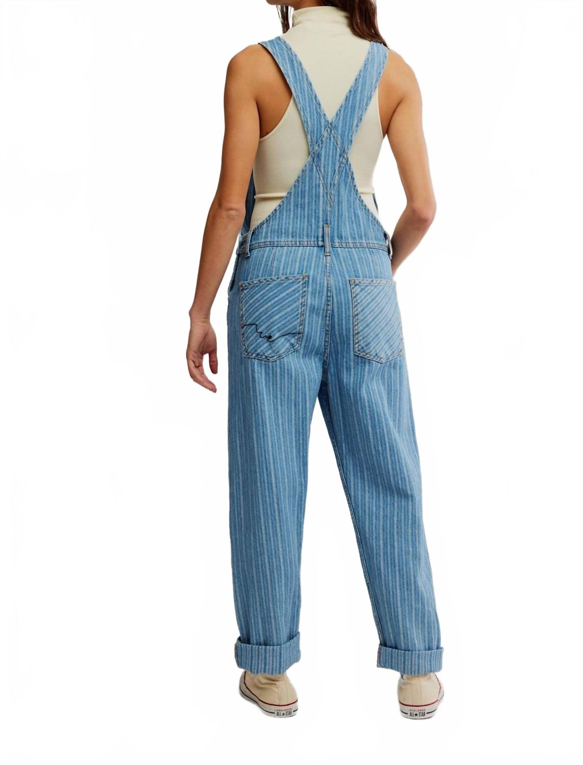 Ziggy Striped Overall Romper In Beachcomber