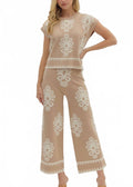 Danni Wide Leg Sweater Pants In Beige
