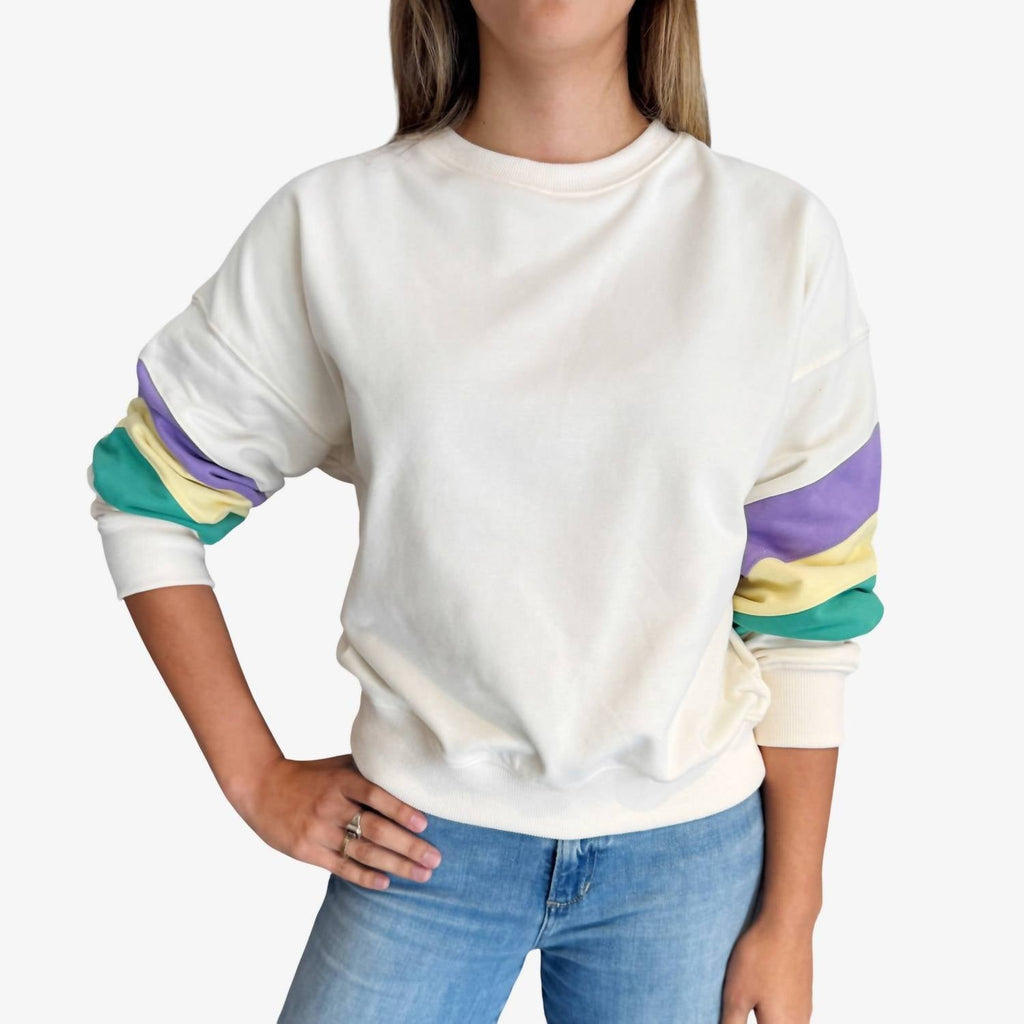 Mardi Gras Stripe Sweatshirt In White Multi