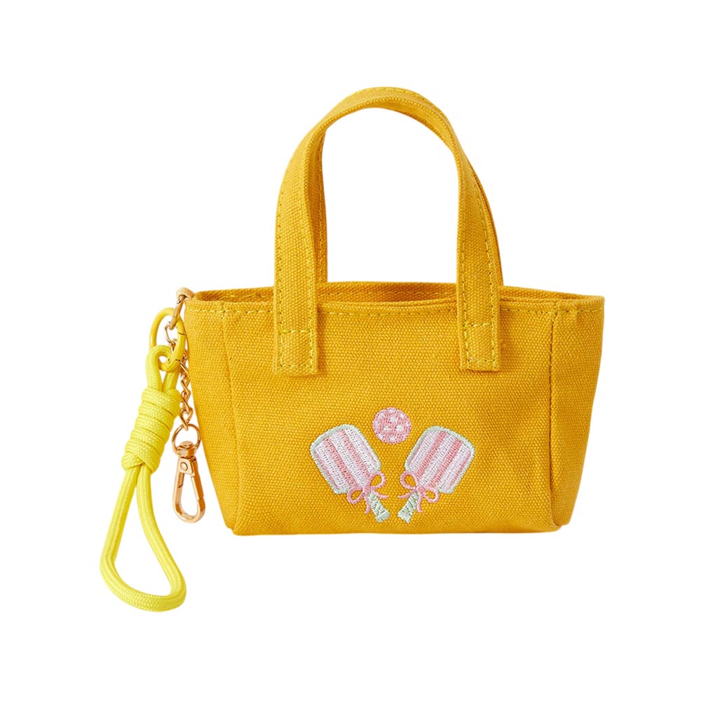 Pickleball Paddle Embroidered Mini Canvas Tote Bag Keychain Bag Charm