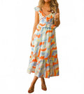 Abstract Print Maxi Dress In Blue/orange Multi