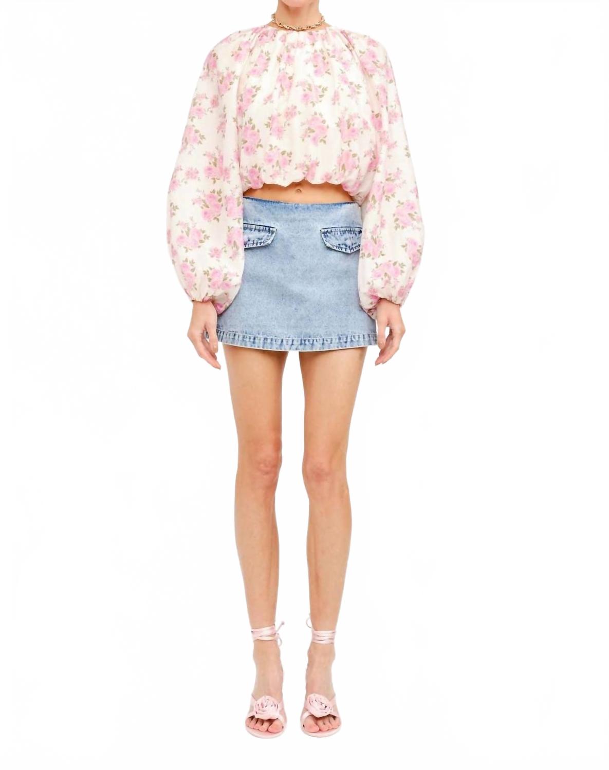 Rose Garden Billowy Floral Blouse In Pink
