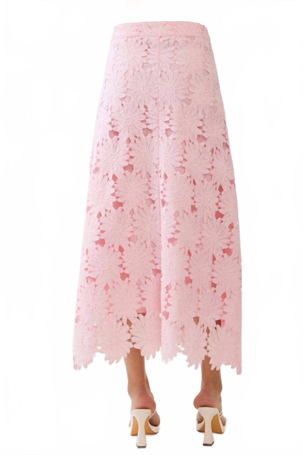 Floral Lace Midi Skirt In Baby Pink