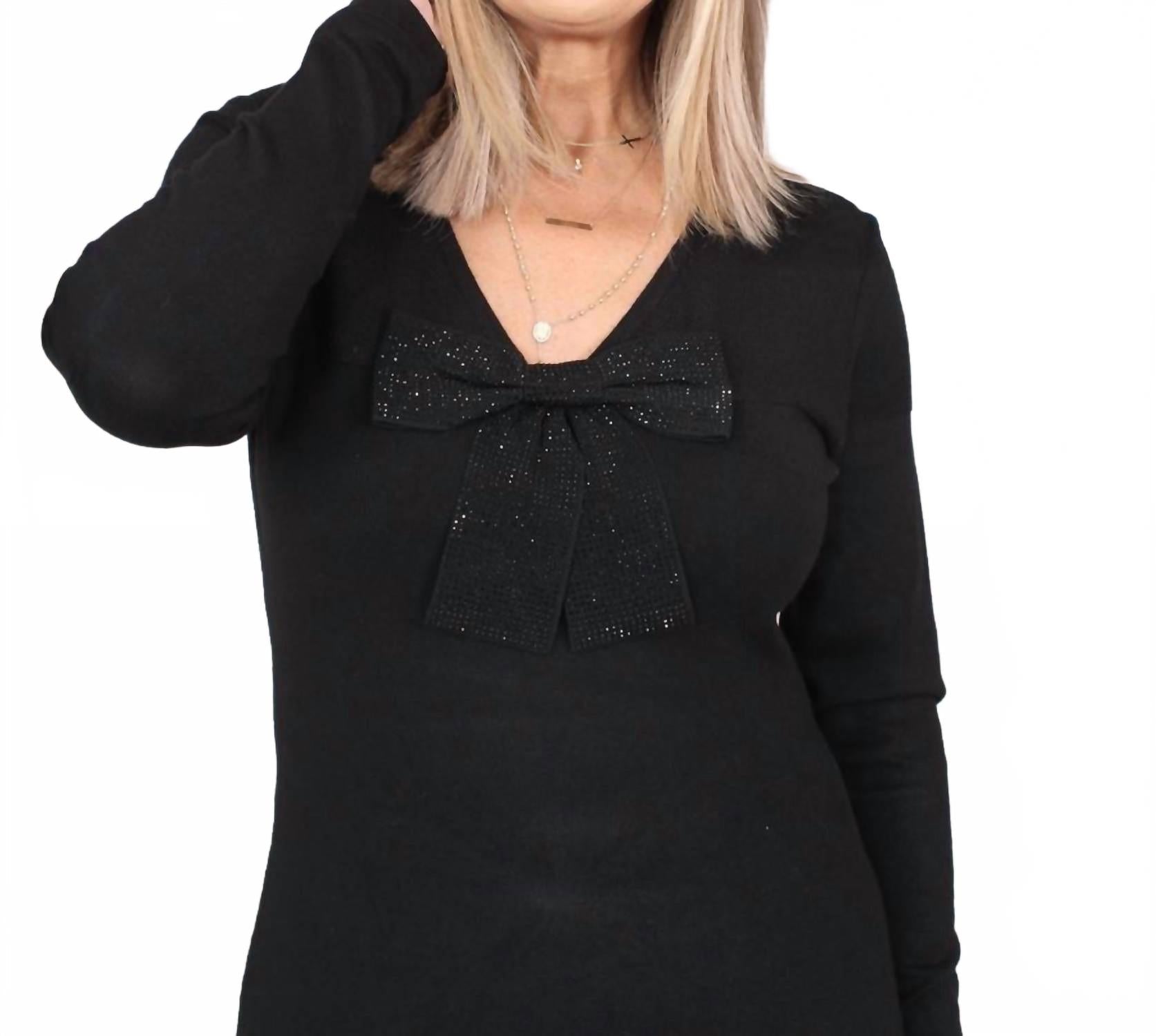Sequined Bow Flared Dress In Black