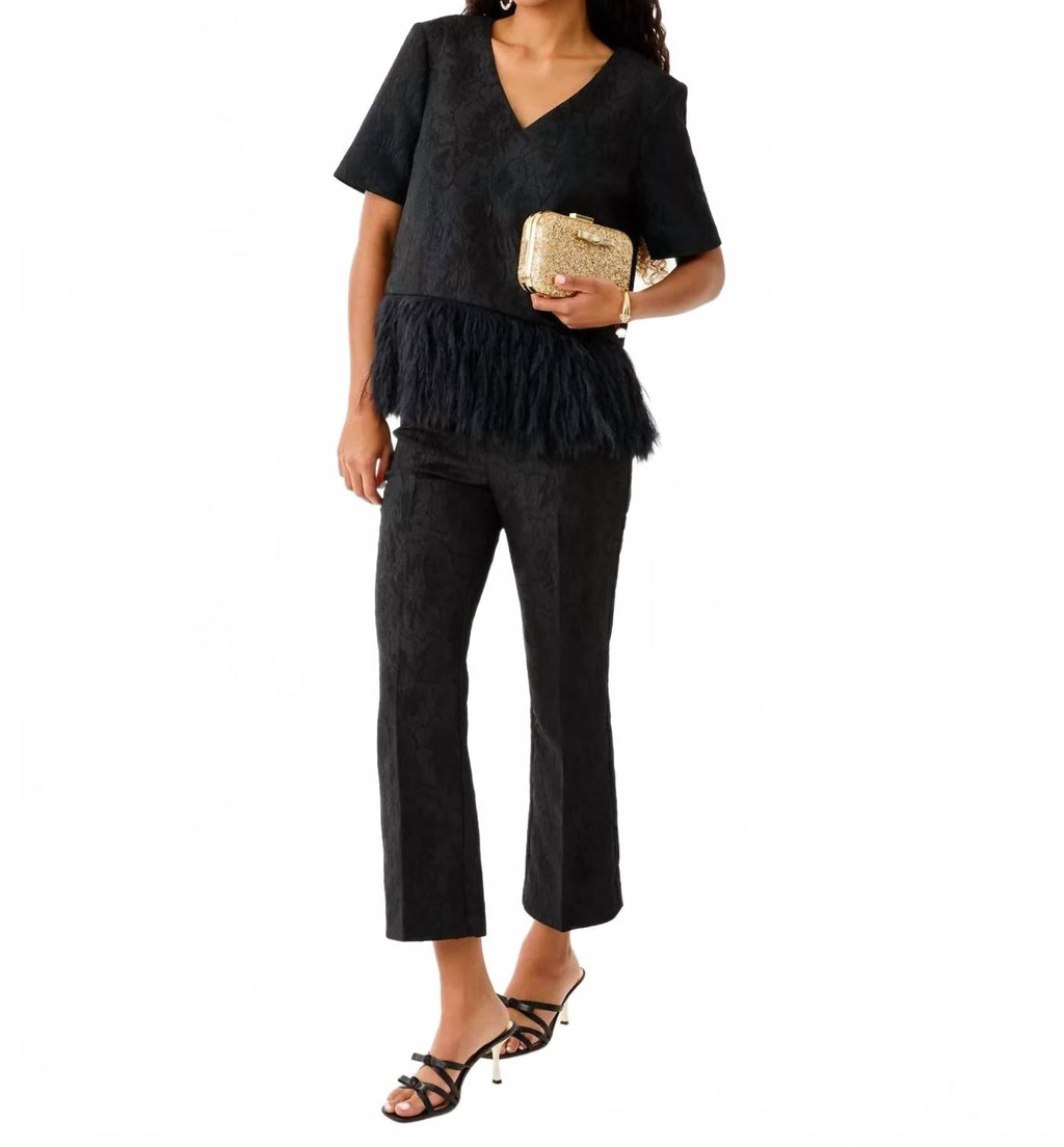 Jarrae High Rise Crop Flare Pants In Noir Exploded Flower Stretch Jacquard