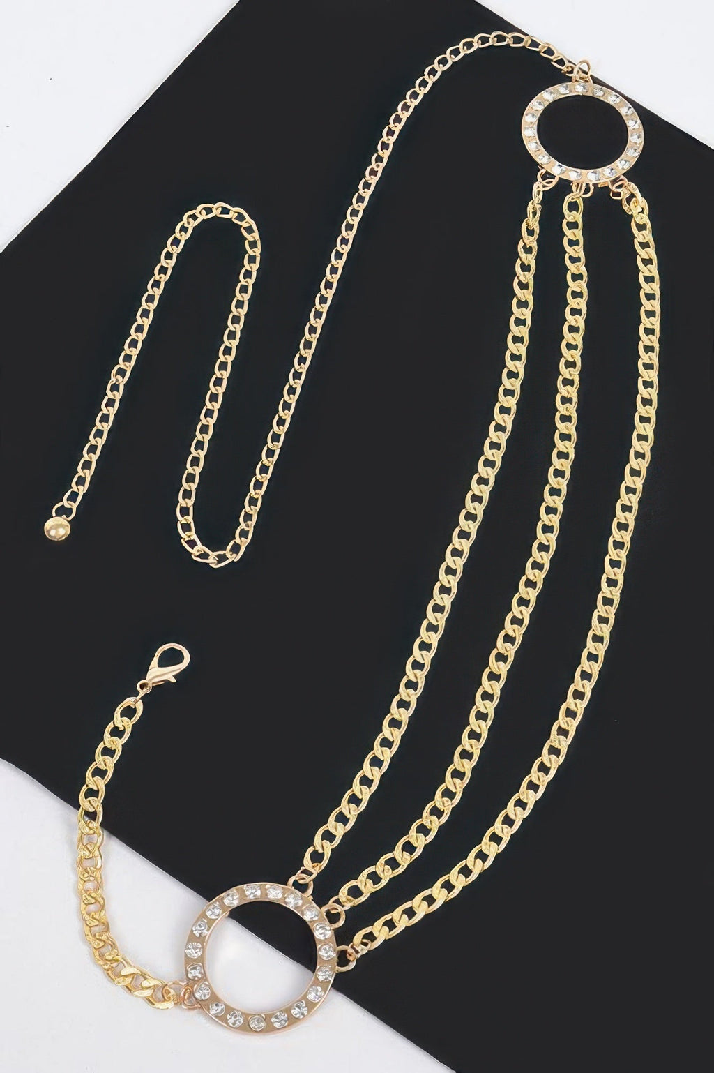 Metal Chain Waist Belt with Decorative Stone Ring