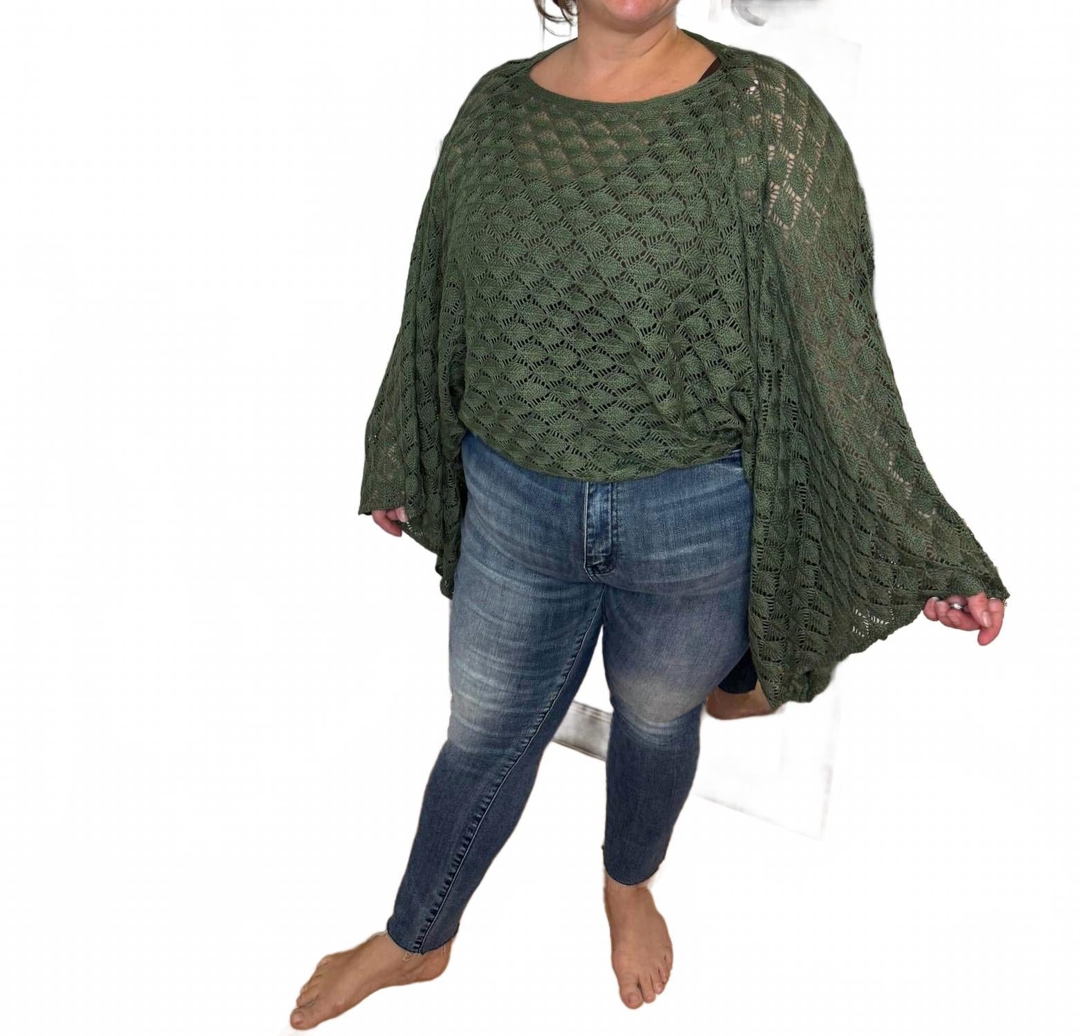Free Spirit Bell Sleeve Top In Olive