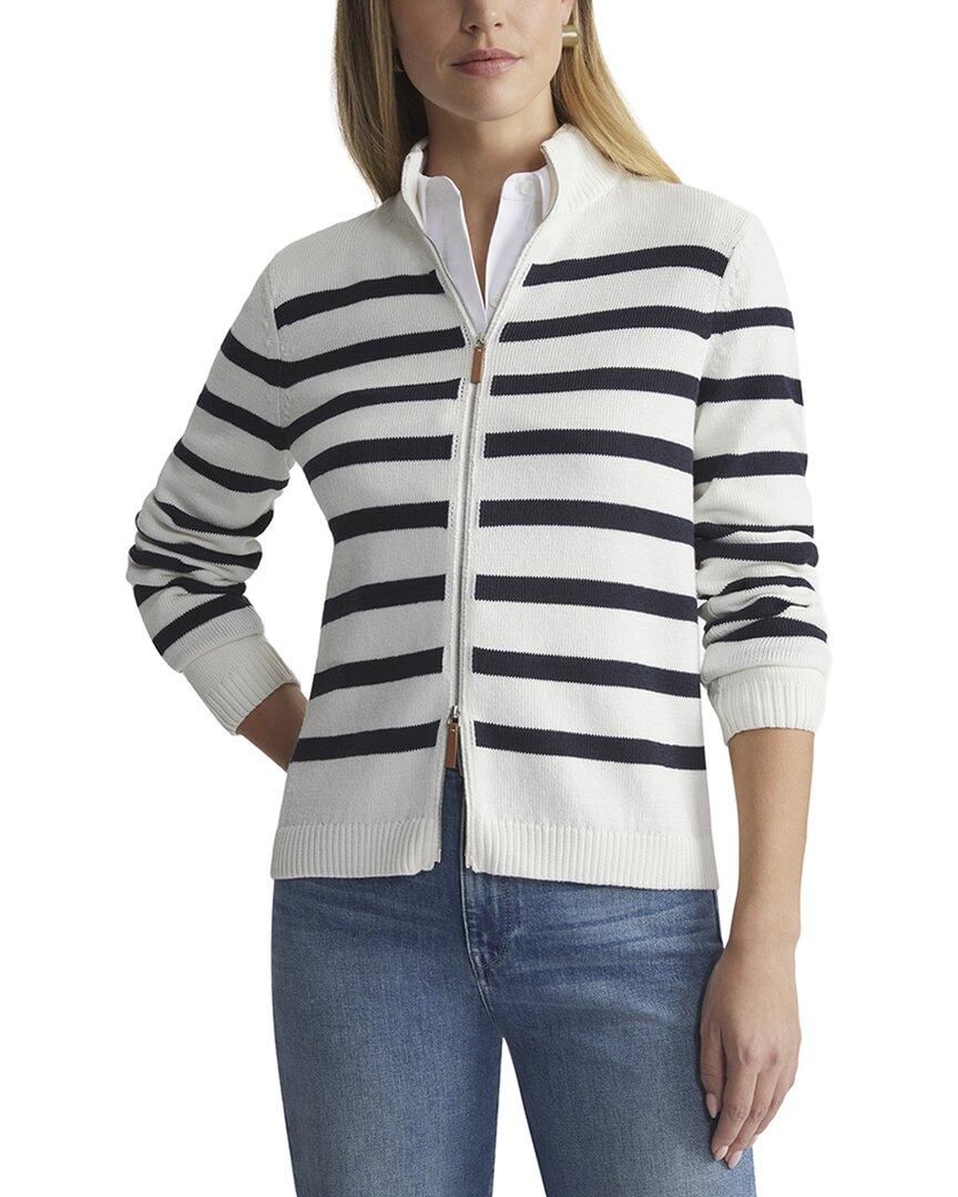 Lafayette 148 New York Petite Stripe Fitted Silk-Blend Bomber Jacket