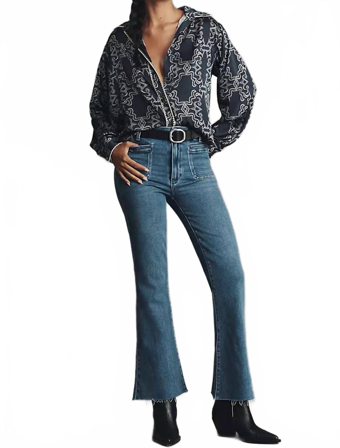 Kodie Top Silky Blouse In Navy Print