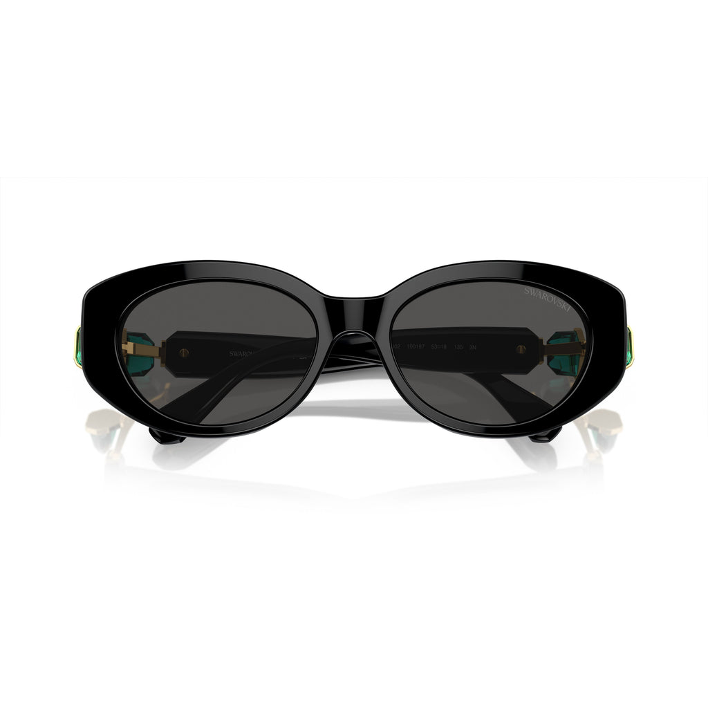 0Sk6002 Oversized Black Acetate Sunglasses with Green Crystal Embellishments