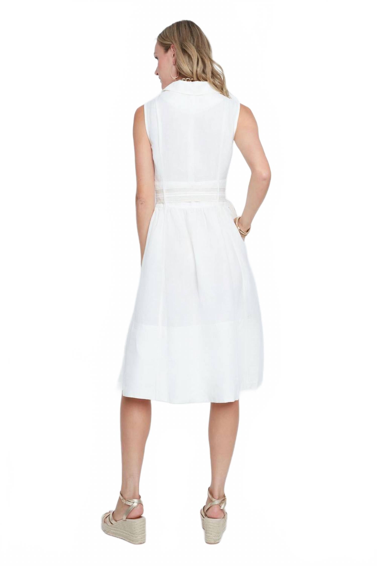 Linen Sleeveless Shirt Dress In Cream