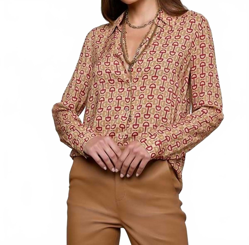 Holly Long Sleeve Blouse In Multi Allover Horse Bit