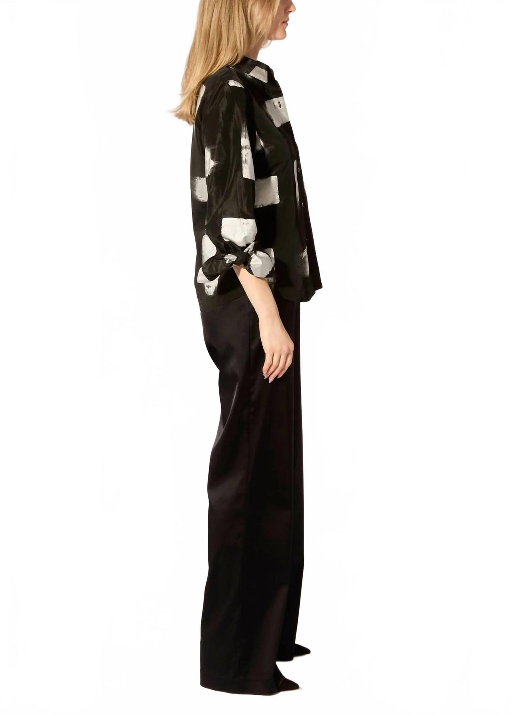 Stretch Satin Stovepipe Pants In Black