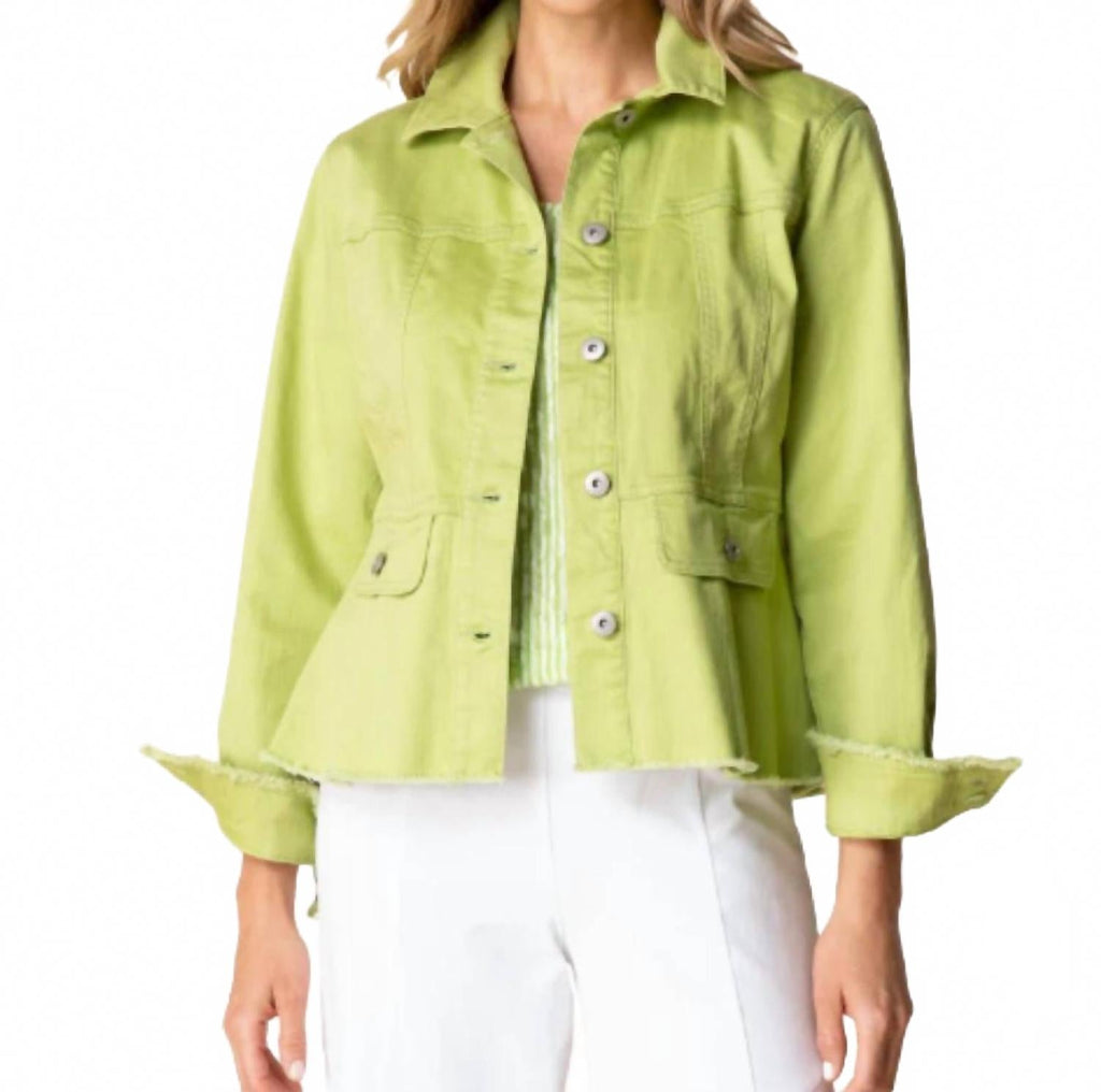 Stretch Denim Peplum Jacket In Leaf