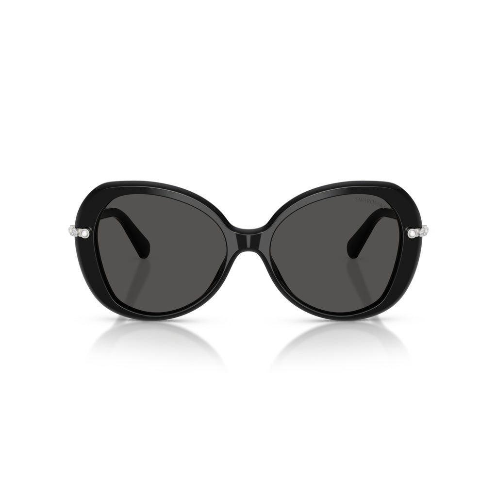0Sk6059 Rounded Black Acetate Sunglasses with Crystal Embellishments