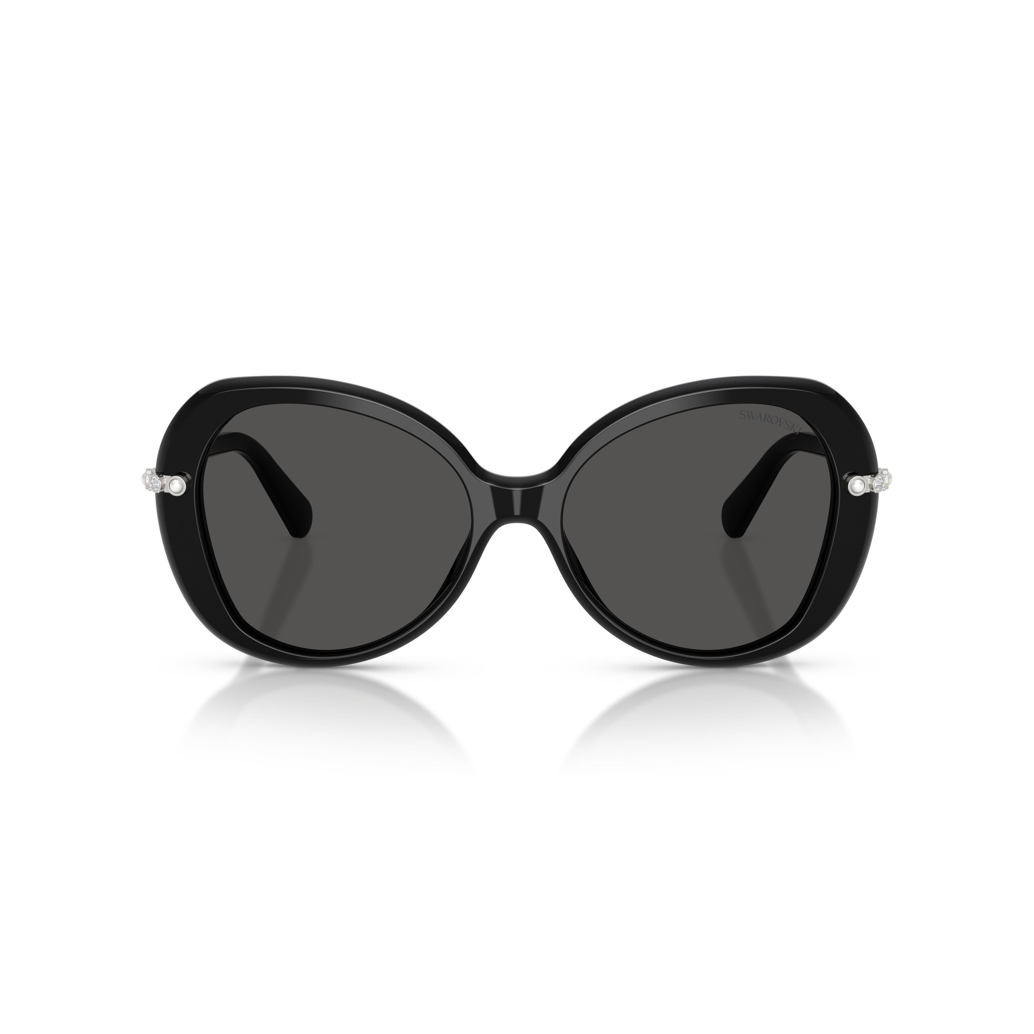 0Sk6059 Rounded Black Acetate Sunglasses with Crystal Embellishments