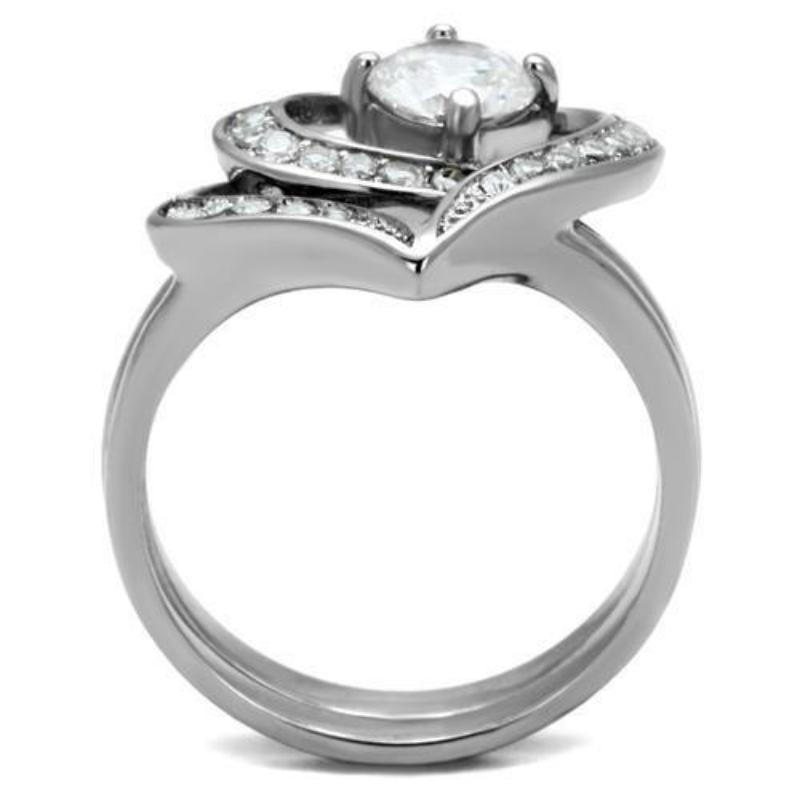 High polished (no plating) Stainless Steel Ring with AAA Grade CZ in Clear